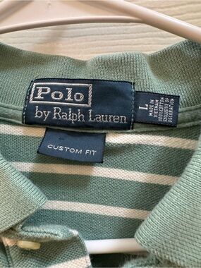 Polo by Ralph Lauren Mint Green and White Striped V-Neck Sweater